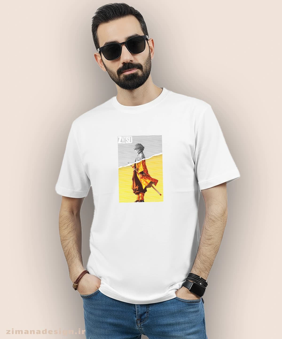 تیشرت مردانه و زنانه طرح شیطان کش شخصیت زنیتسو کد 896 — تصویر ۳