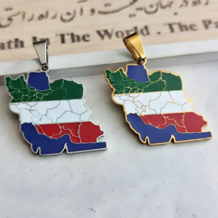 پلاک و آویز گردنبند استیل نقشه و پرچم سه رنگ کشور ایران رنگ ثابت کد amp