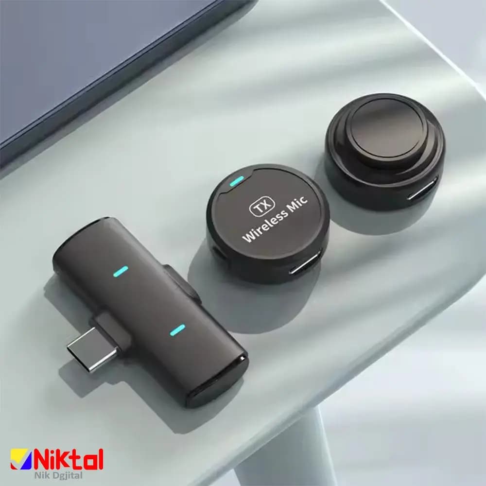 میکروفون یقه‌ای بی‌سیم مدل M1 | با پورت اتصال آیفون و تایپ سی و حذف نویز — تصویر ۶