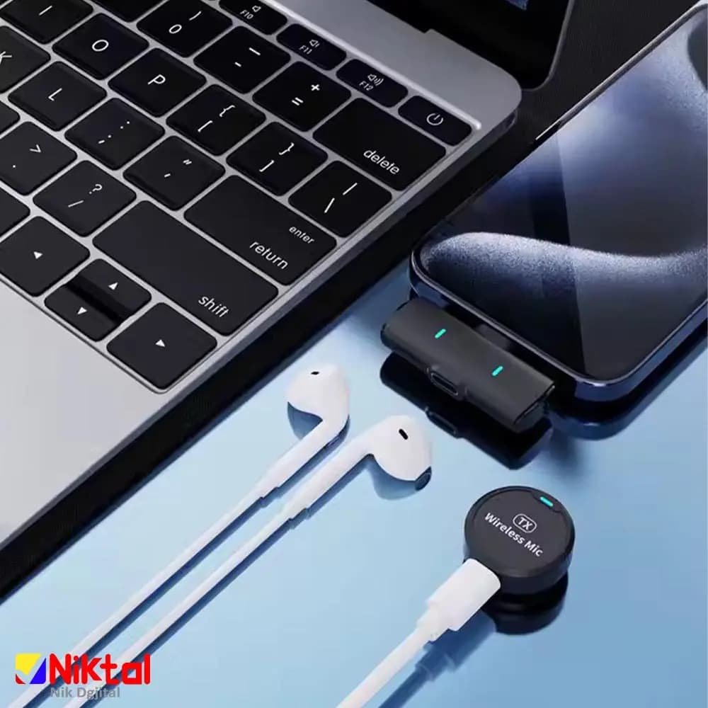 میکروفون یقه‌ای بی‌سیم مدل M1 | با پورت اتصال آیفون و تایپ سی و حذف نویز — تصویر ۵