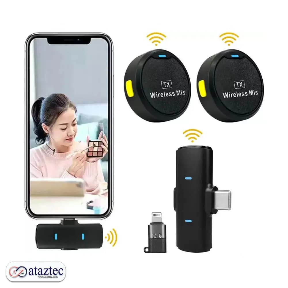 میکروفون یقه‌ای بی‌سیم مدل M1 | با پورت اتصال آیفون و تایپ سی و حذف نویز — تصویر ۲