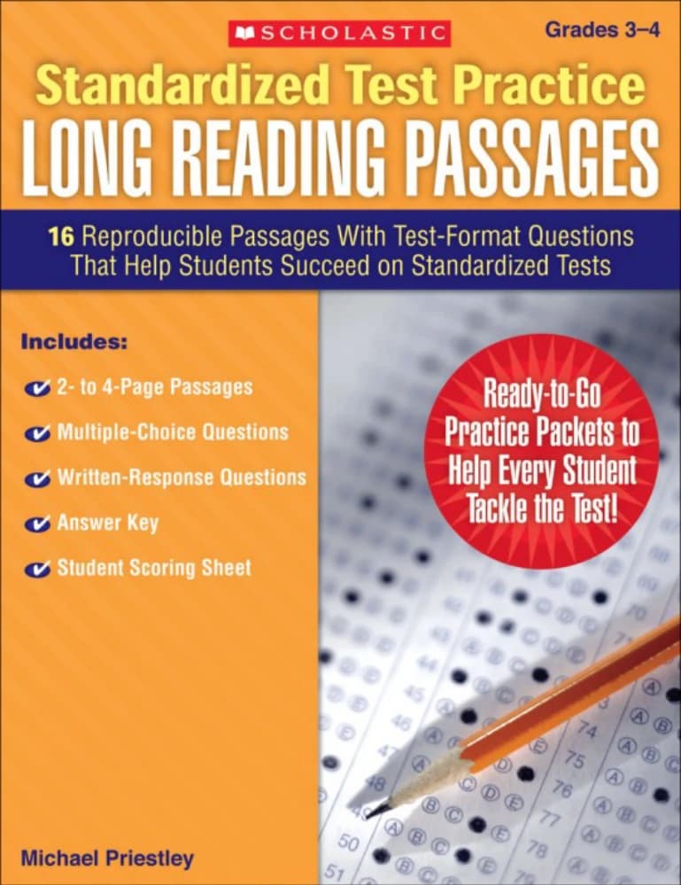 کتاب Standardized Test Practice: Long Reading Passages Grades 3–4 (تمرین آزمون‌های استاندارد: متن‌های بلند درک مطلب پایه‌های سوم و چهارم) نسخه انگلیسی PDF | مایکل پریستلی