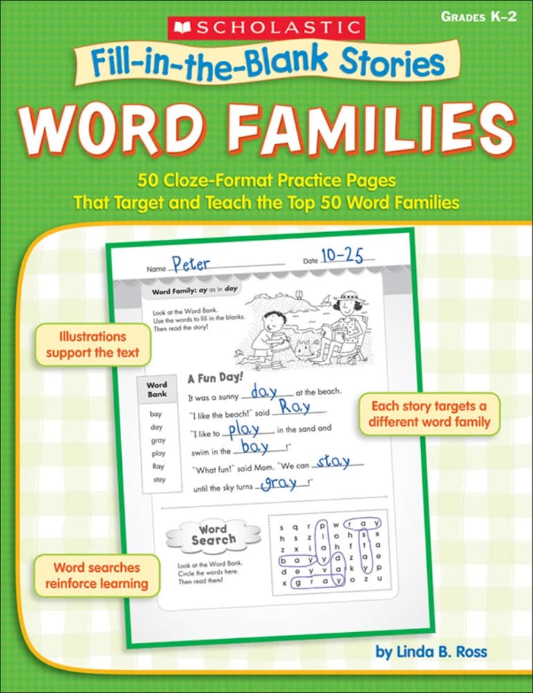 کتاب Fill-in-the-Blank Stories: Word Families (داستان‌های جای‌خالی: آموزش خانواده‌های واژگان) نسخه انگلیسی PDF | لیندا بی. راس