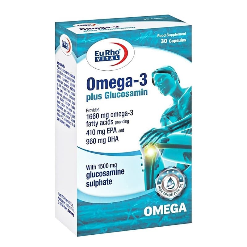 کپسول ژلاتینی امگا 3 پلاس گلوکز آمین یوروویتال – 1660 میلی گرم بسته 30 عددی