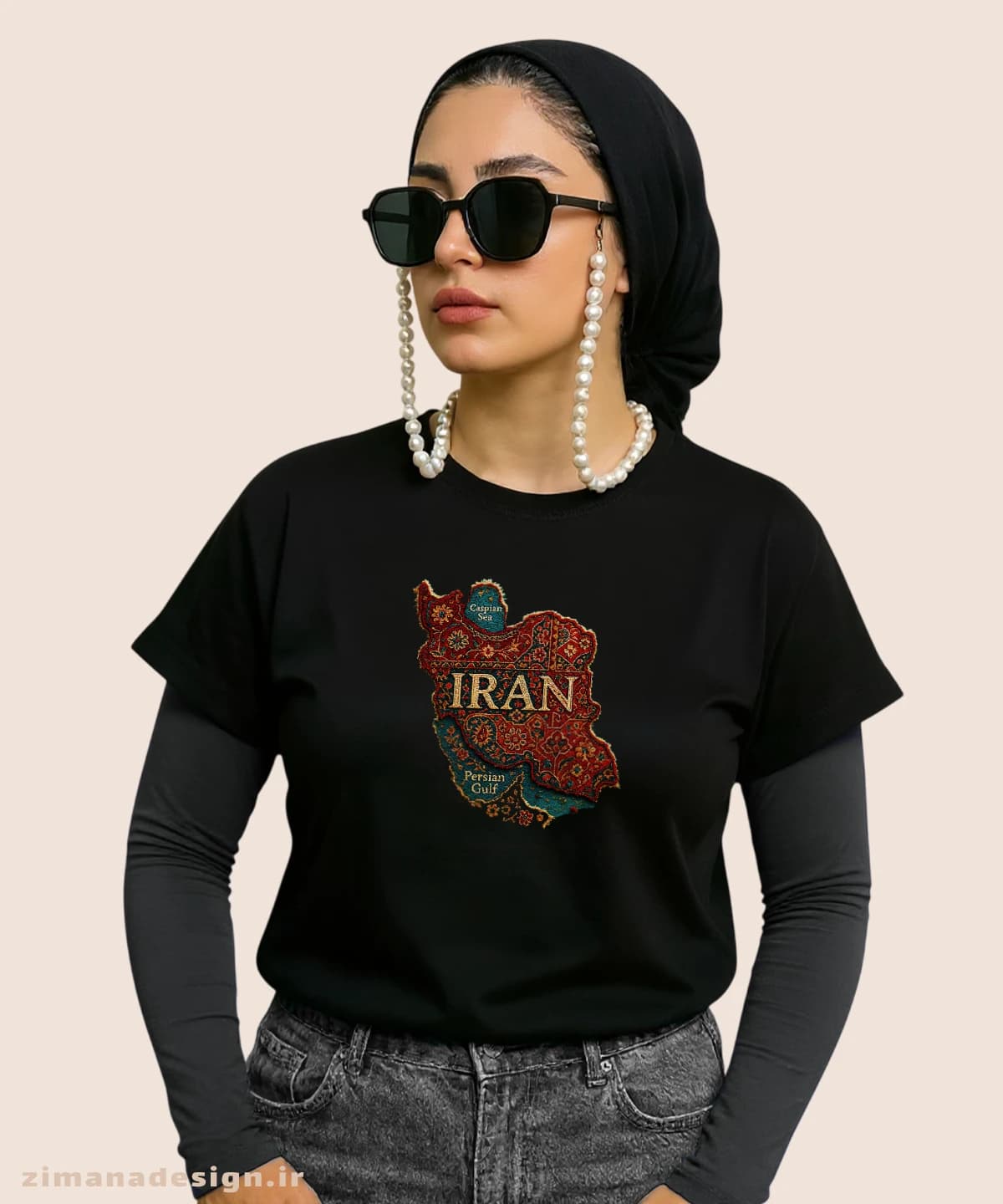 کراپ زنانه طرح نقشه ایران تلفیق با هنر فرش ایرانی