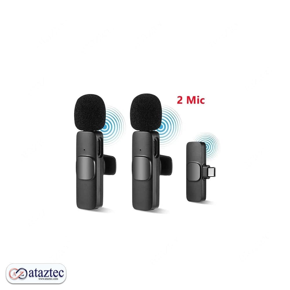 میکروفون بی‌سیم یقه ای دوگانه K9 | اتصال Type-C و لایتینیگ ، با برد 20 متر — تصویر ۶