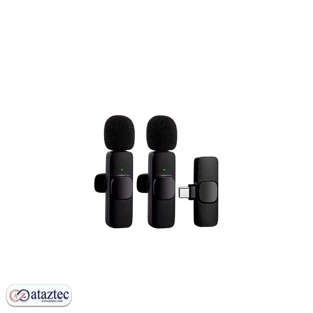 میکروفون بی‌سیم یقه ای دوگانه K9 | اتصال Type-C و لایتینیگ ، با برد 20 متر