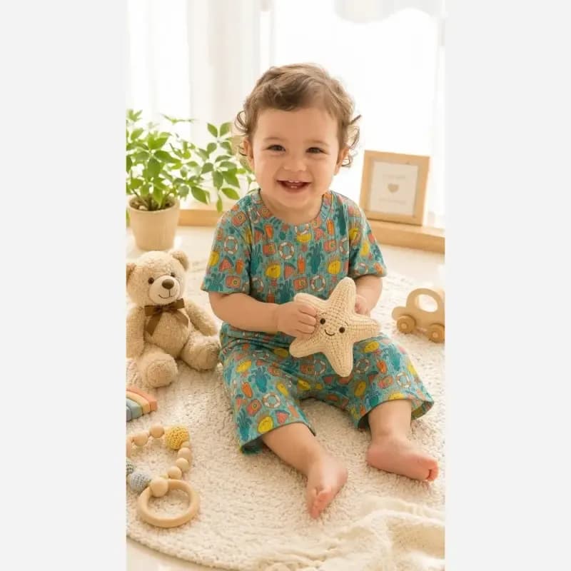 ست تیشرت و شلوارک نوزادی لوکا طرح هشت پاست 6 تا 24 ماه — تصویر ۵
