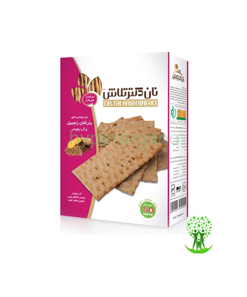 نان سوخاری حاوی آرد چاودار با بذر کتان و زنجبیل 400 گرمی دکتر تلاش