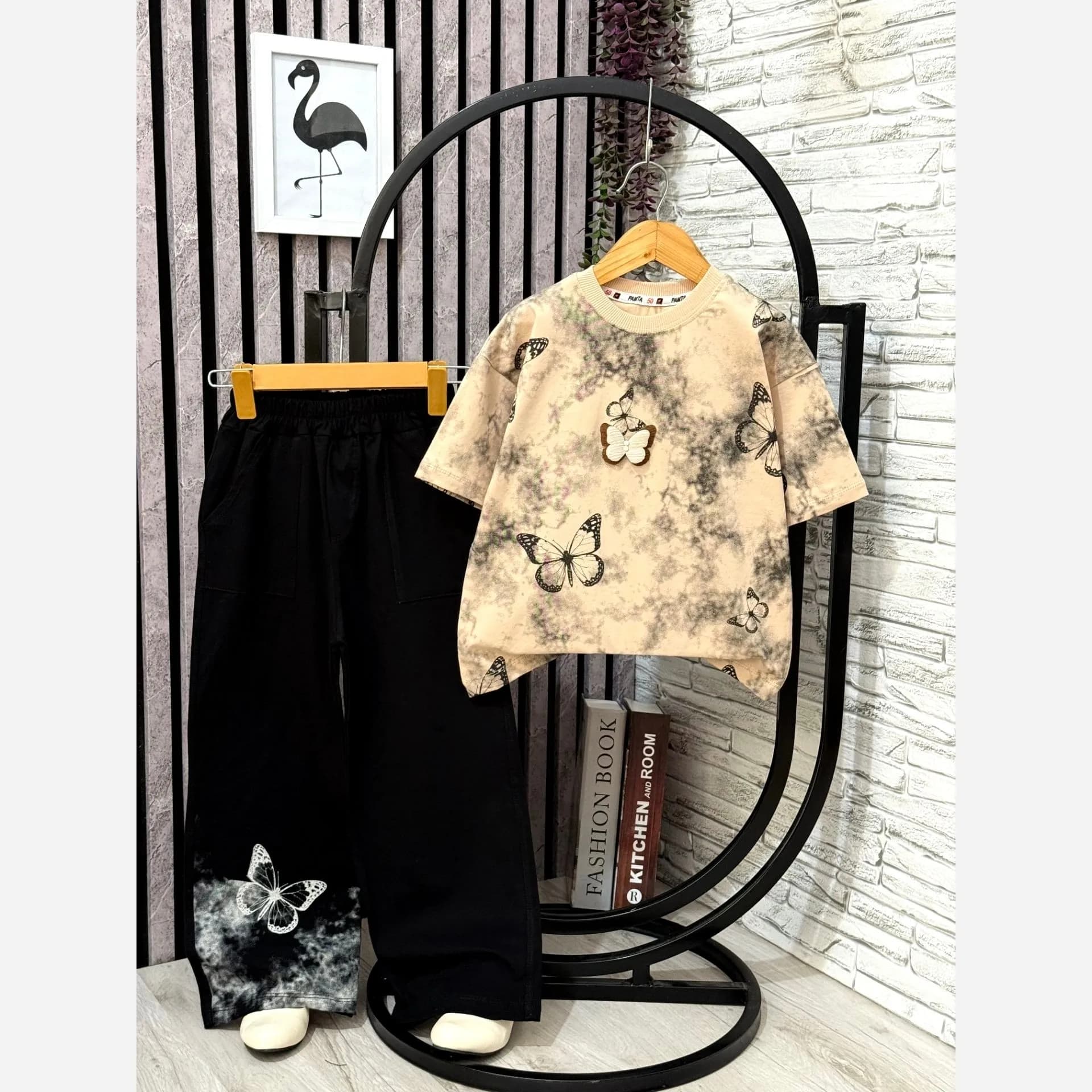 لباس دخترانه طرح پروانه نخ پنبه لاکرا تیشرت و شلوار سایز 50 تا 65 — تصویر ۸