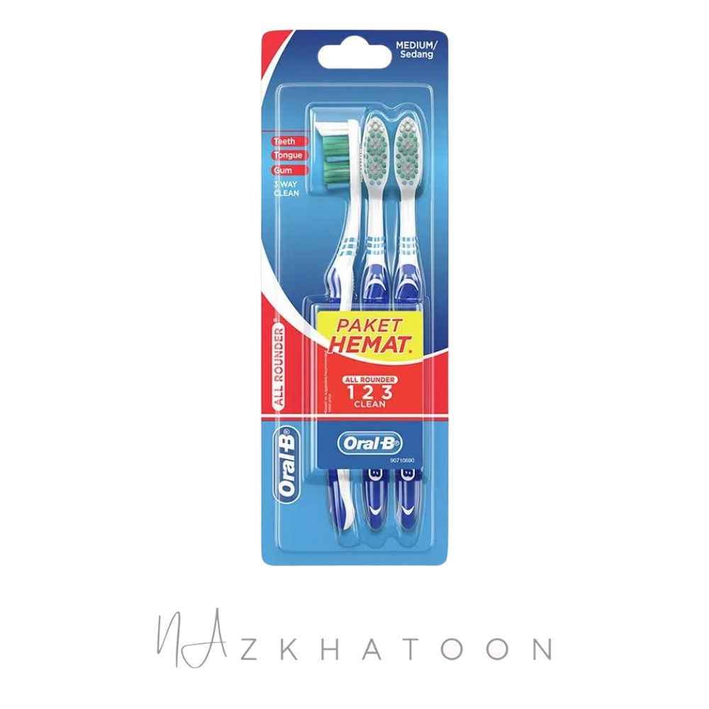 مسواک ۳ عددی اورال بی مدل آل راندر مدیوم | Oral-B All Rounder 123 Clean Medium Toothbrush 3 Pack