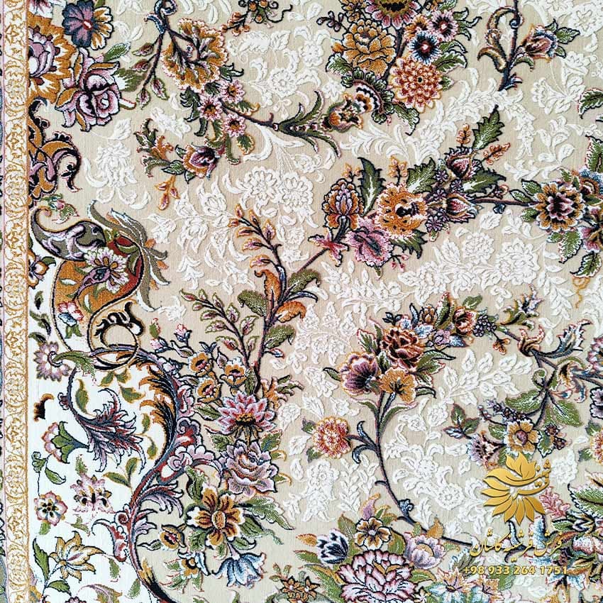 فرش طرح جواهر کرم 1200 شانه گل برجسته — تصویر ۵