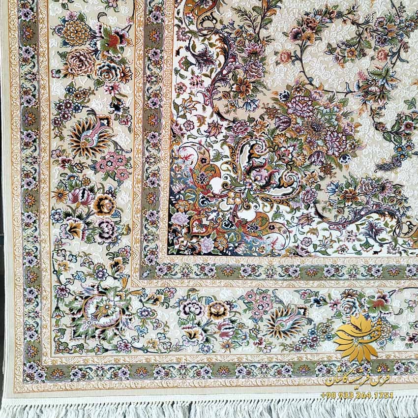 فرش طرح جواهر کرم 1200 شانه گل برجسته — تصویر ۲