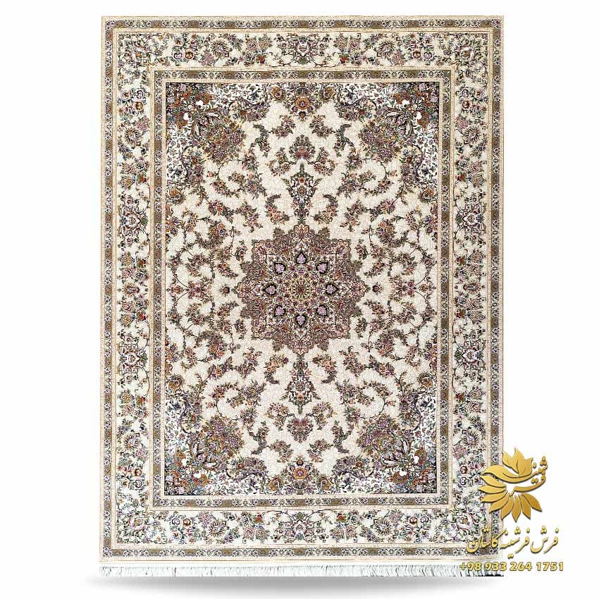 فرش طرح جواهر کرم 1200 شانه گل برجسته
