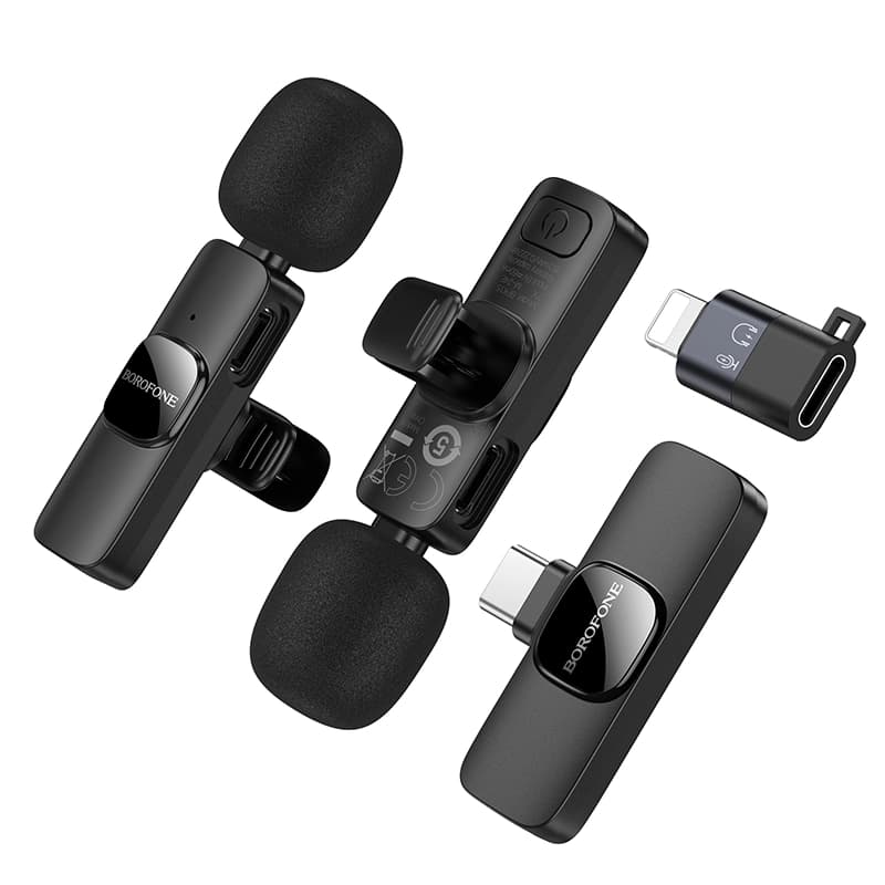 میکروفون بی سیم دوکاره بروفون مدل BFK15 با سری لایتنینگ و تایپ سی — تصویر ۲