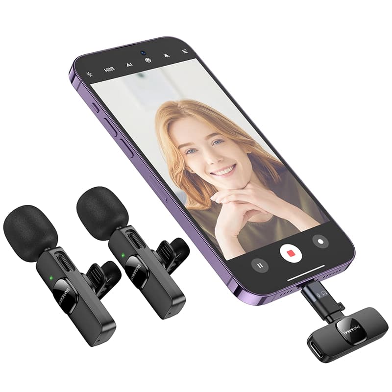 میکروفون بی سیم دوکاره بروفون مدل BFK15 با سری لایتنینگ و تایپ سی — تصویر ۷