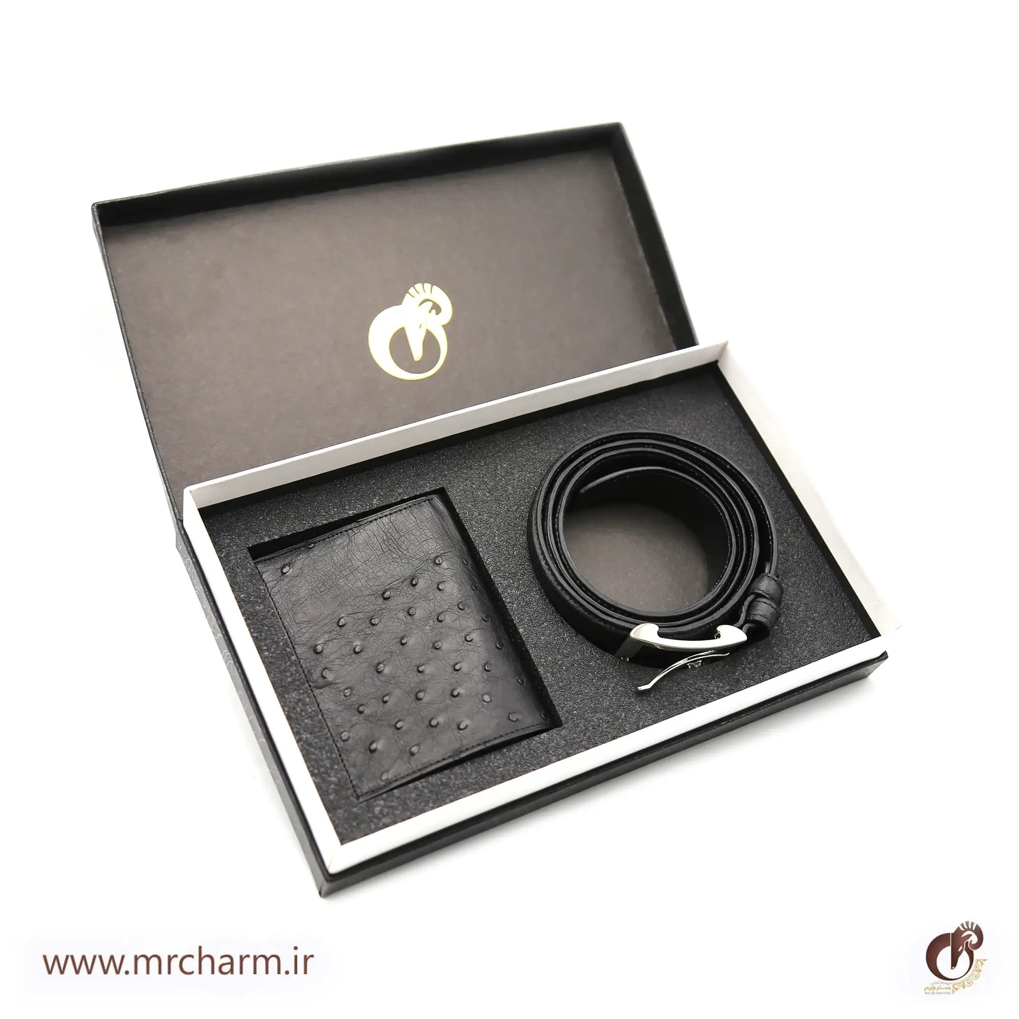 ست چرم شترمرغ کیف پول و کمربند mrc1211-26