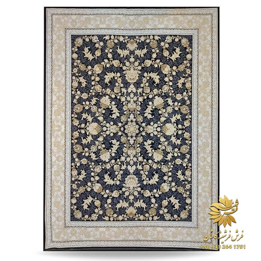 طرح دلکش فرش افشان سرمه ای ۱۲۰۰ شانه طلاکوب