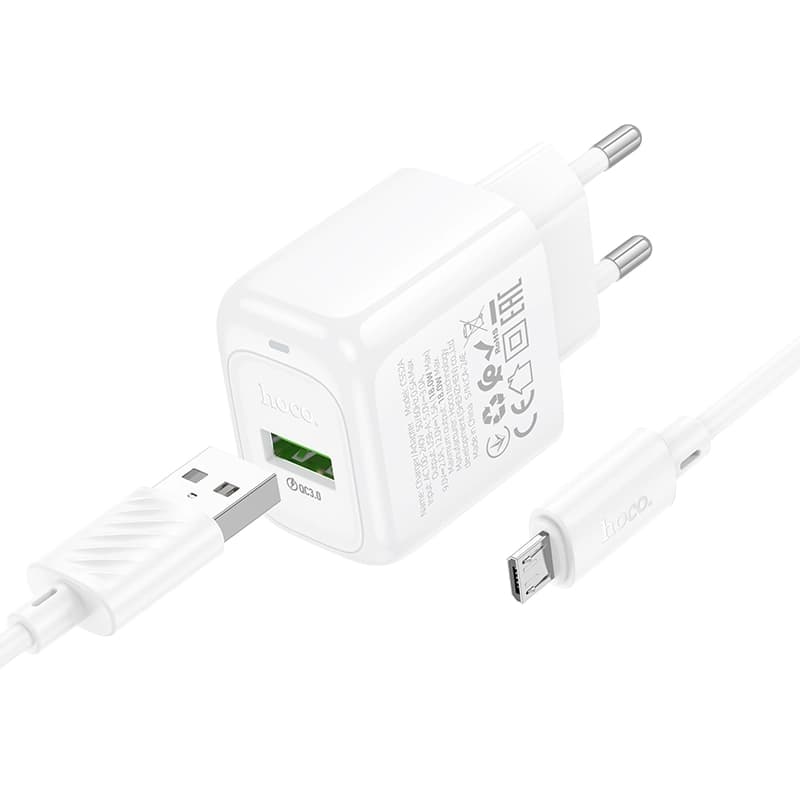 شارژر دیواری 18 وات هوکو مدل CS52A با کابل میکرو — تصویر ۲