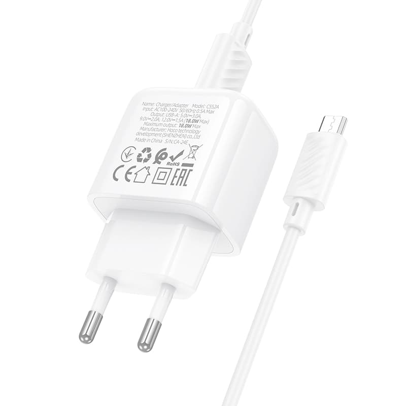 شارژر دیواری 18 وات هوکو مدل CS52A با کابل میکرو — تصویر ۶