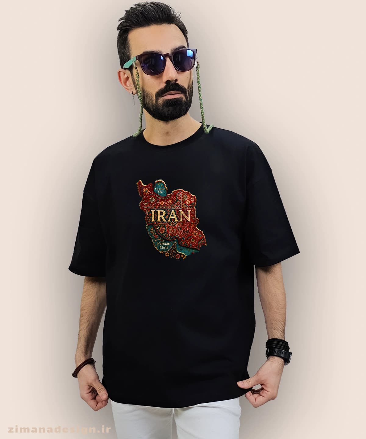 تیشرت لش مردانه و زنانه طرح نقشه ایران تلفیق با هنر فرش ایرانی — تصویر ۵