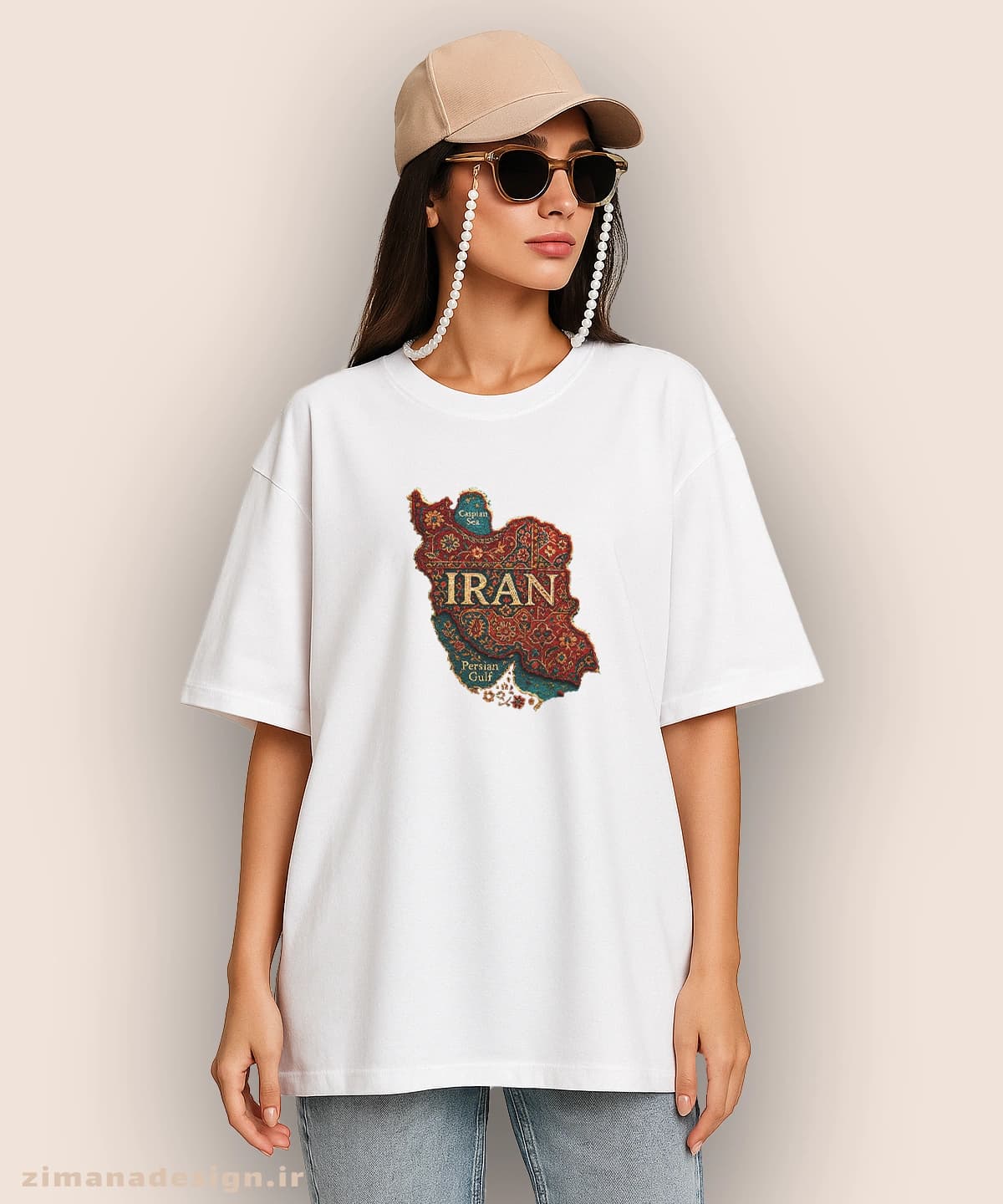 تیشرت لش مردانه و زنانه طرح نقشه ایران تلفیق با هنر فرش ایرانی — تصویر ۲