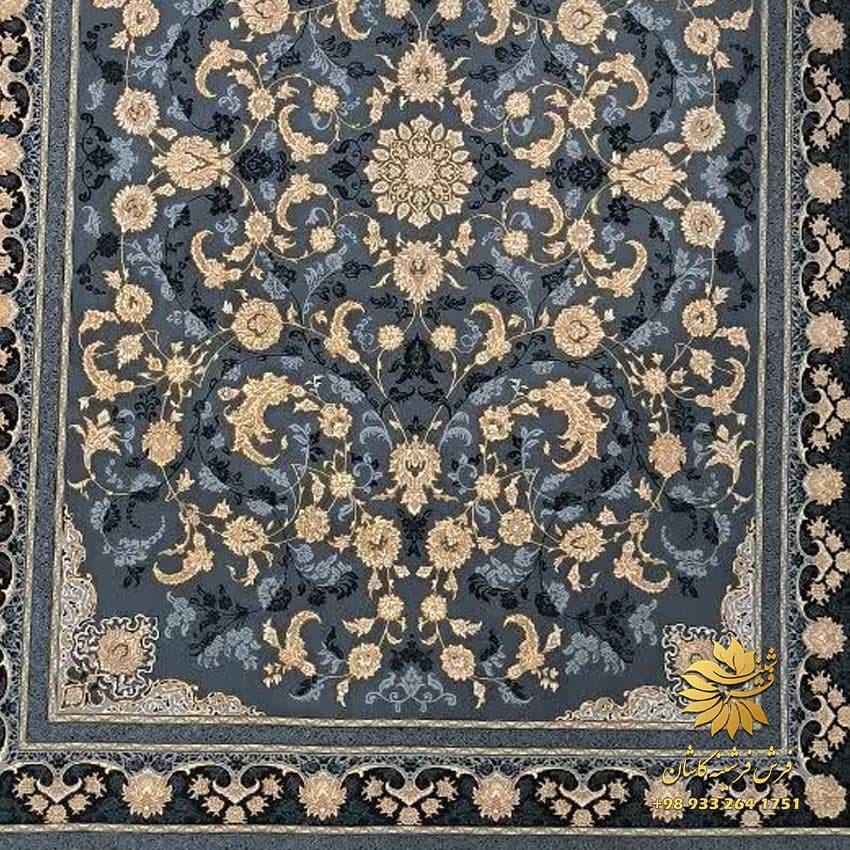 فرش طوسی طلاکوب 700 شانه طرح نیلی دودی — تصویر ۲