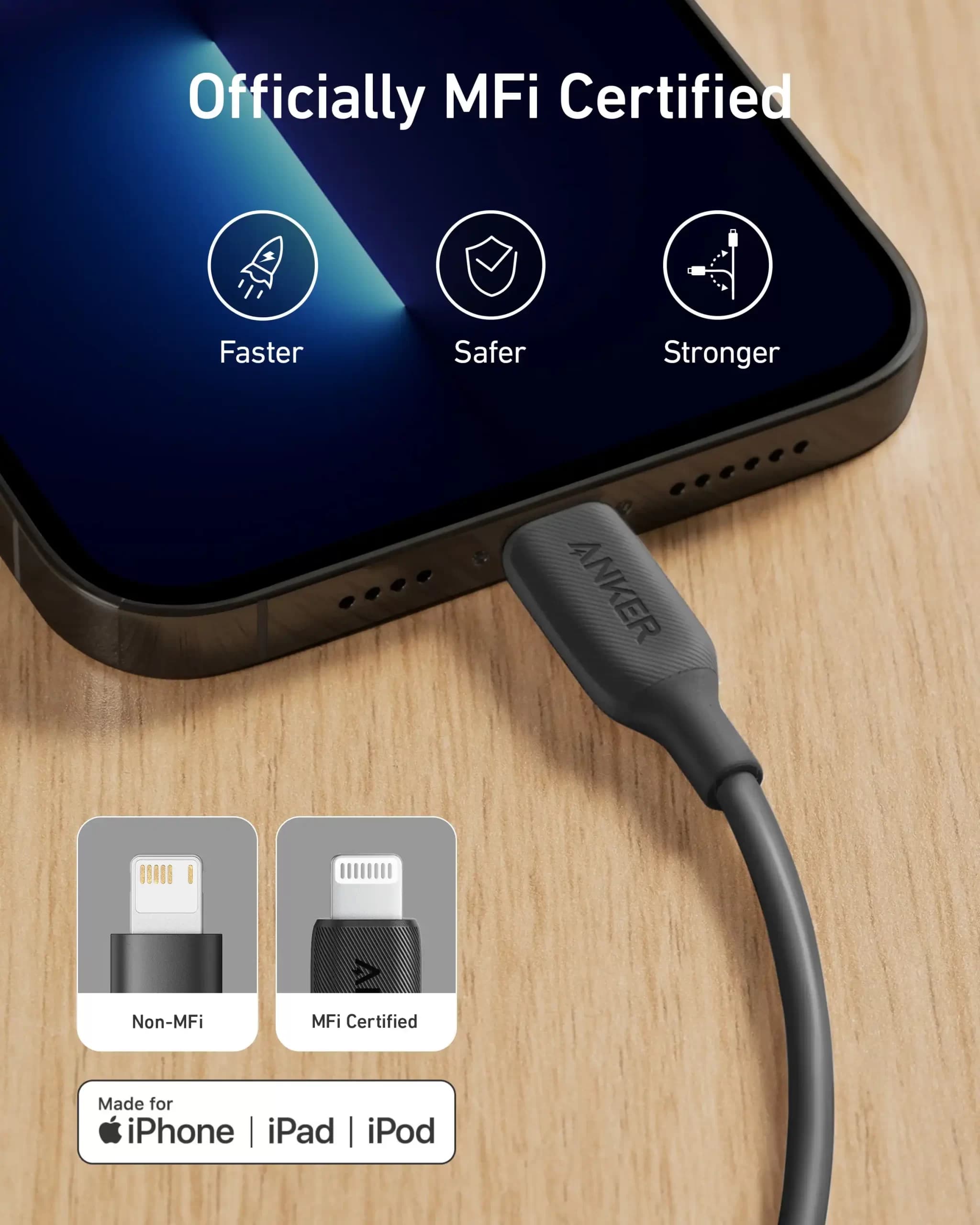 کابل Lightning انکر 0.9 متر مدل Anker 541 0.9m Lightning Cable (A8812) — تصویر ۶