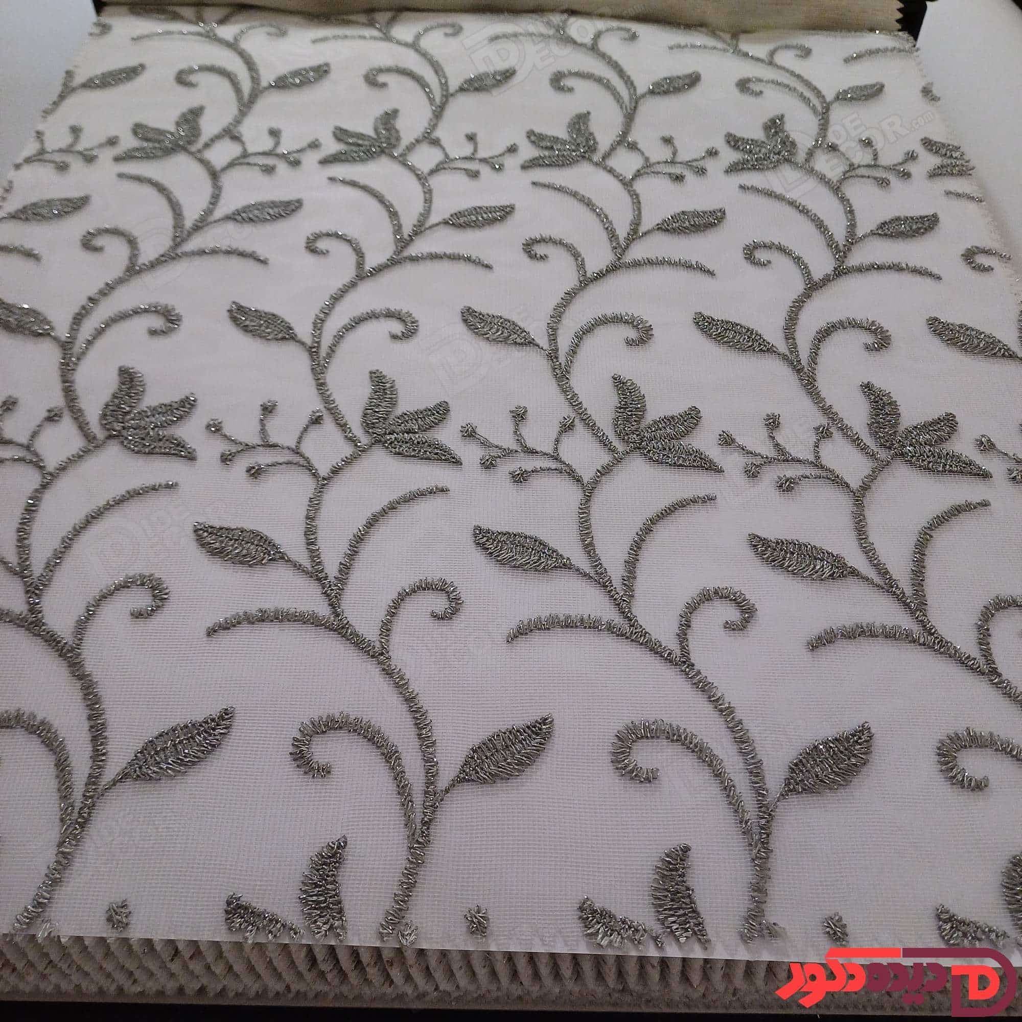پرده شب و روز گل‌دوزی برجسته طوسی کد GL1B