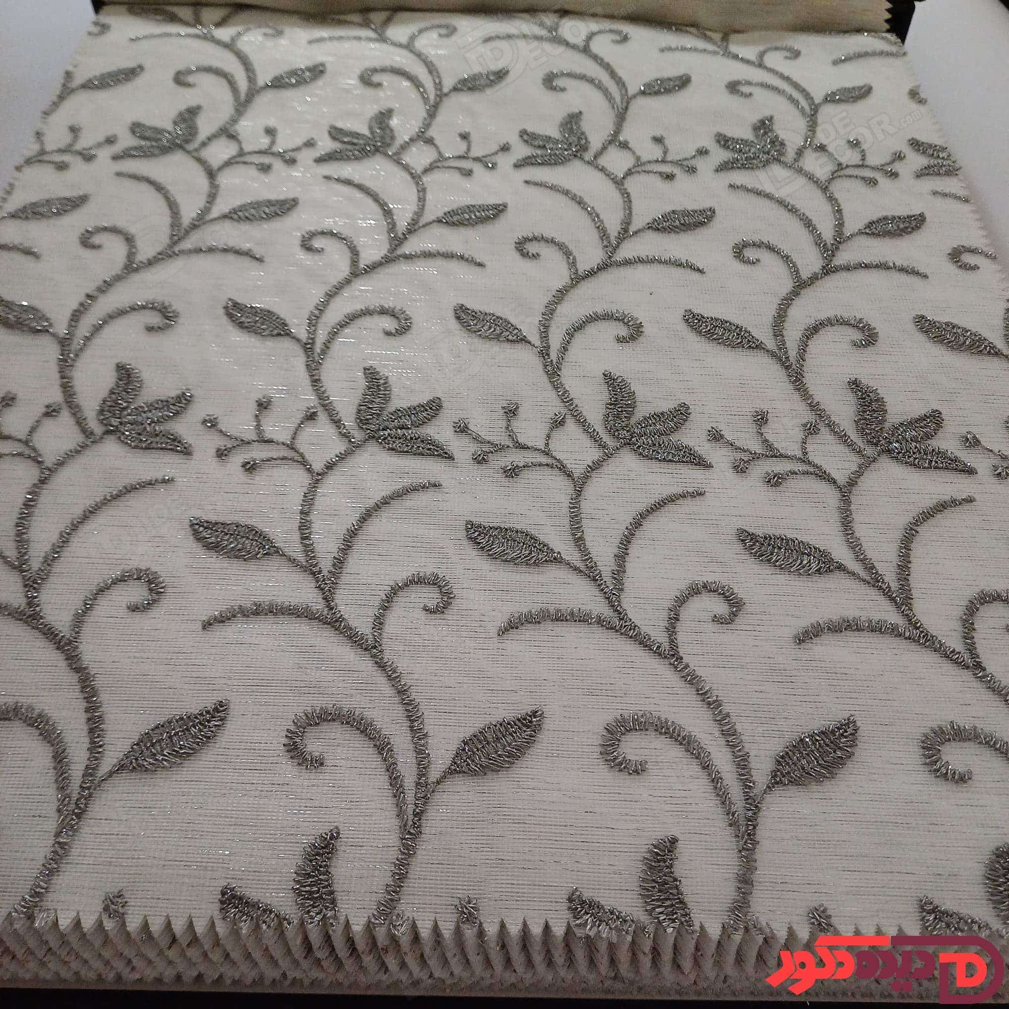 پرده شب و روز گل‌دوزی برجسته طوسی کد GL1B — تصویر ۵