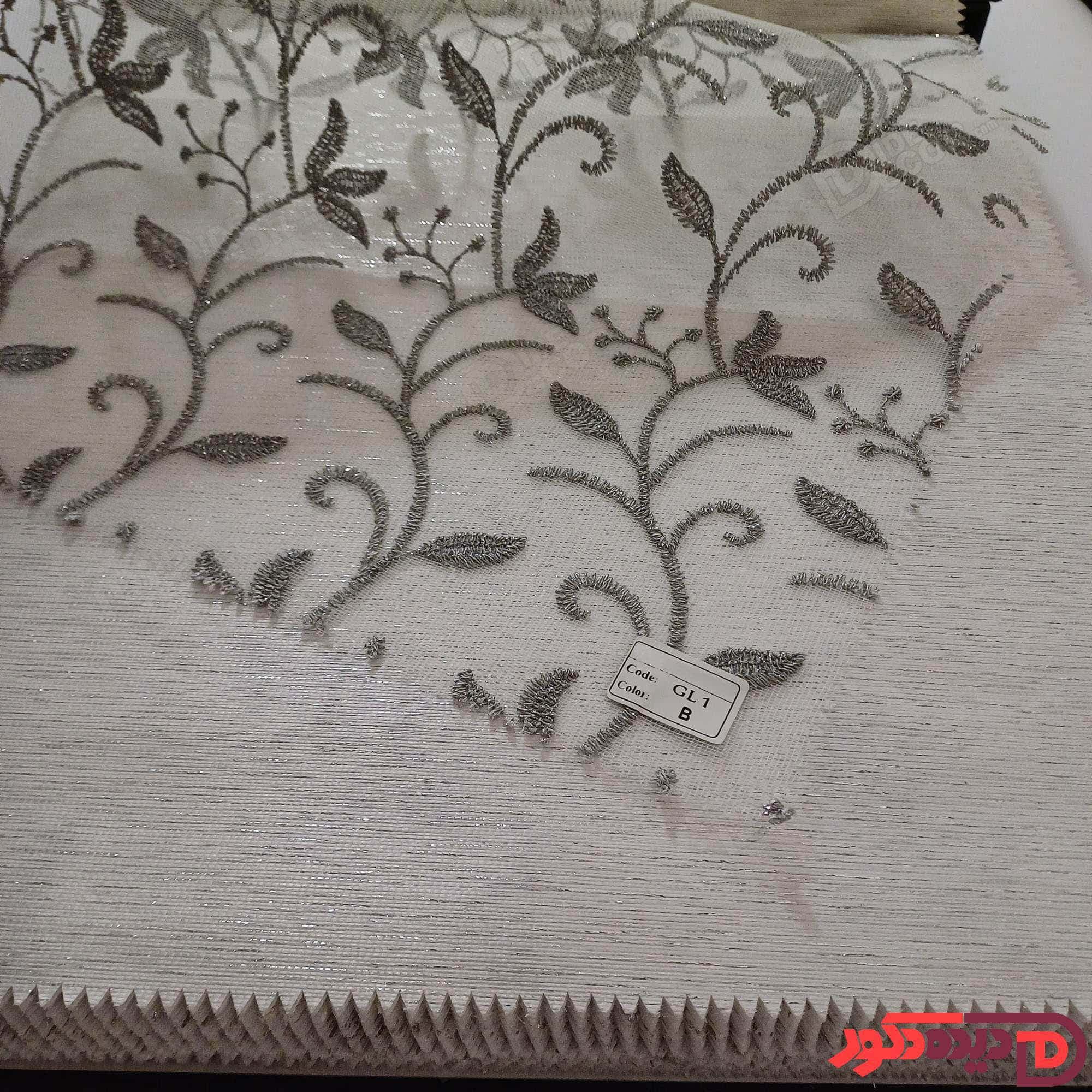 پرده شب و روز گل‌دوزی برجسته طوسی کد GL1B — تصویر ۶