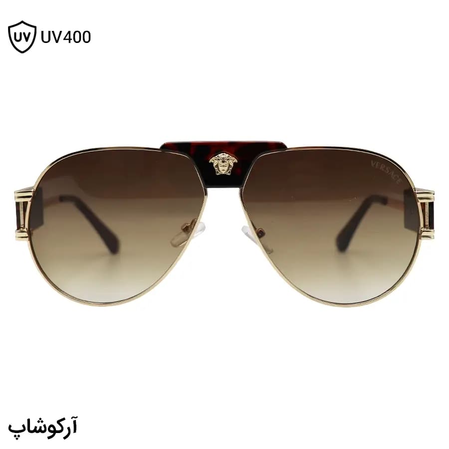 عینک آفتابی VERSACE با فریم خلبانی، طلایی و مشکی رنگ و عدسی قهوه‌ای سایه روشن مدل 38719 — تصویر ۳