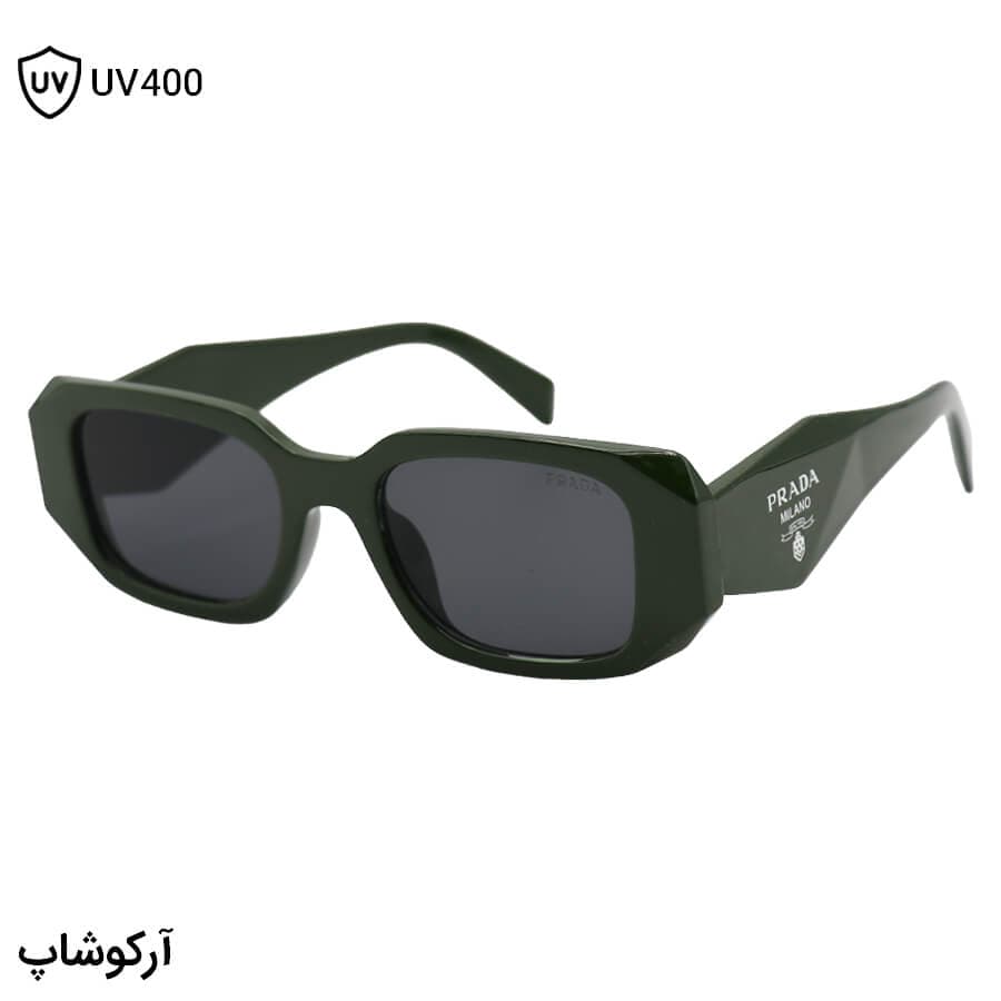 عینک آفتابی PRADA با فریم مستطیلی شکل، رنگ سبز تیره و لنز دودی تیره مدل N3941