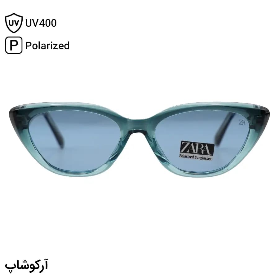 عینک آفتابی زنانه ZARA با فریم چشم گربه‌ای، رنگ سبز کله غازی، دسته سیم‌دار، لنز آبی تیره و پلاریزه مدل 66525 — تصویر ۳
