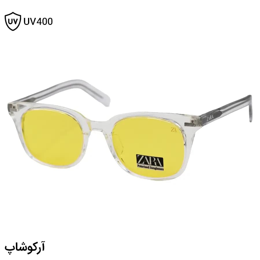 عینک دید در شب ZARA با فریم شفاف و بی‌رنگ، شکل مربعی، دسته سیم‌دار و لنز زرد رنگ مدل P9001
