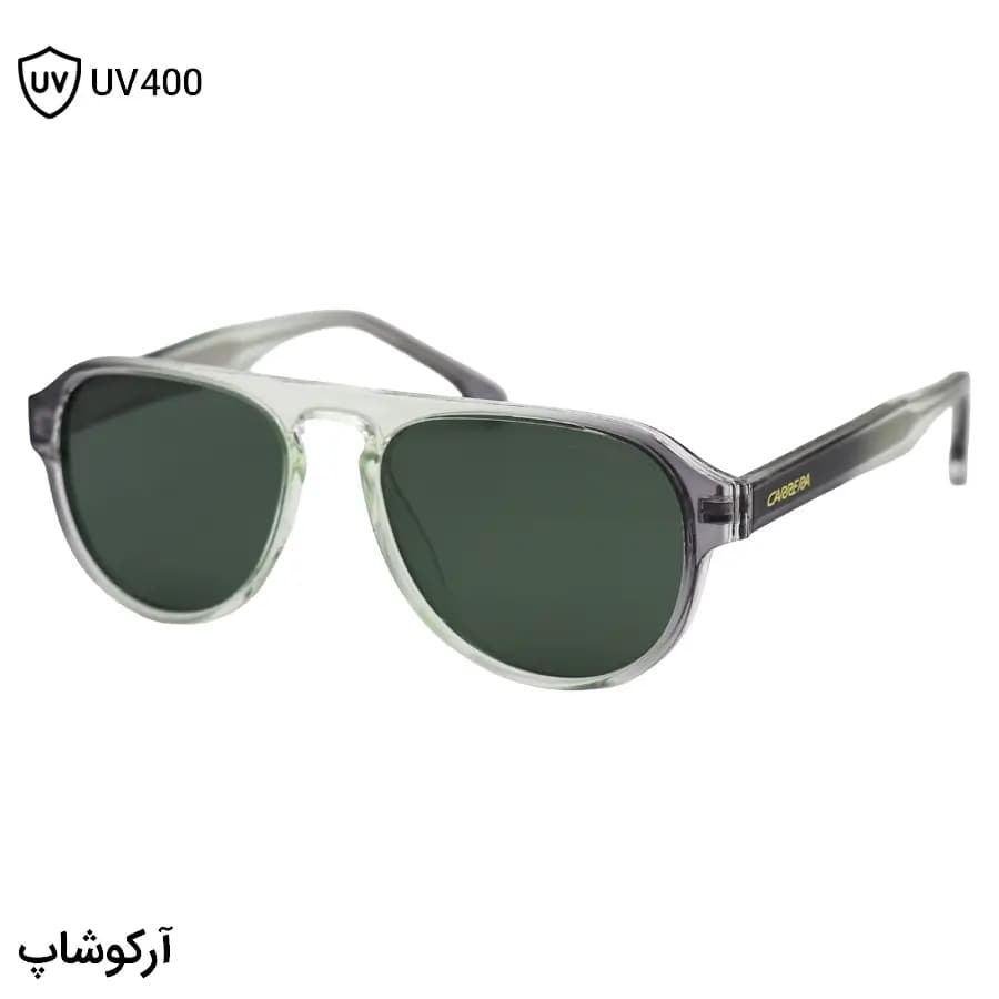 عینک آفتابی Carrera با فریم شکل خلبانی، رنگ سبز و بنفش، دسته سیم‌دار و لنز سبز تیره و پلاریزه مدل 581003