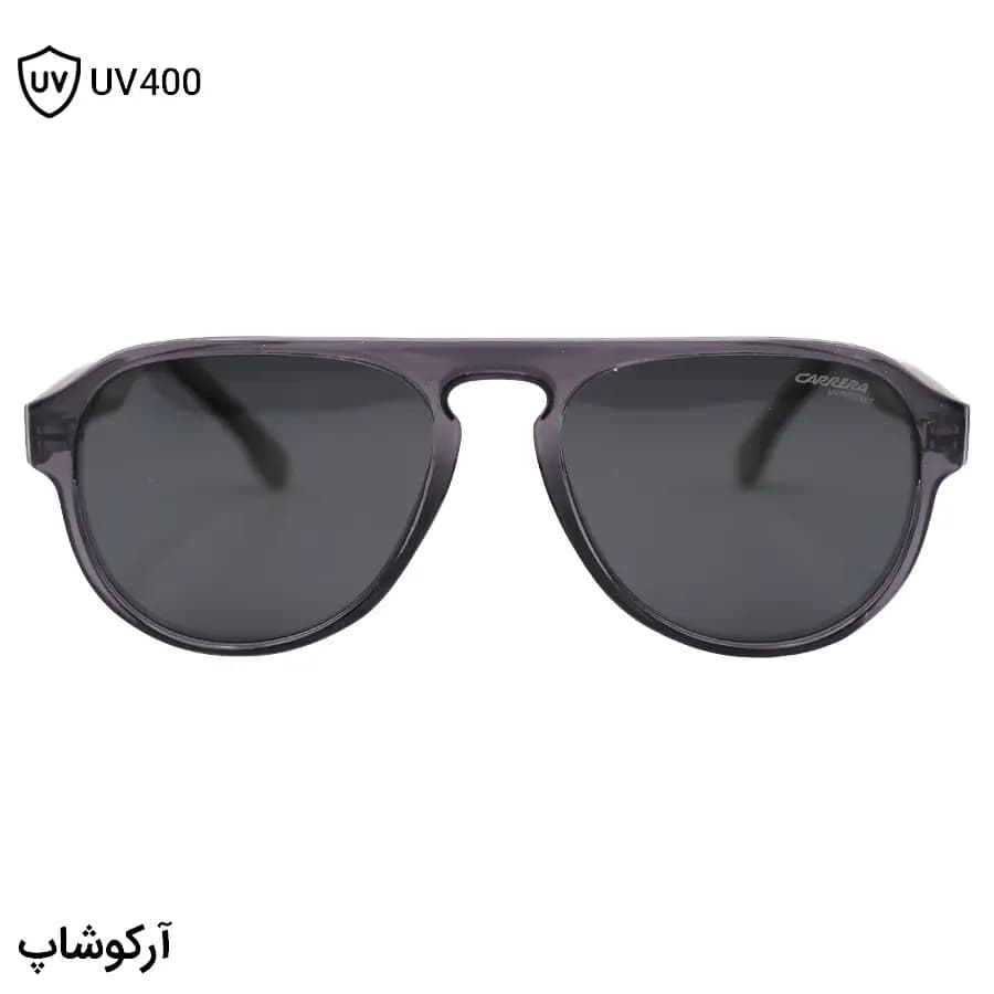عینک آفتابی کاررا با فریم شکل خلبانی، رنگ بنفش براق، دسته سیم‌دار و طوسی و لنز دودی تیره و پلاریزه مدل 581003 — تصویر ۳