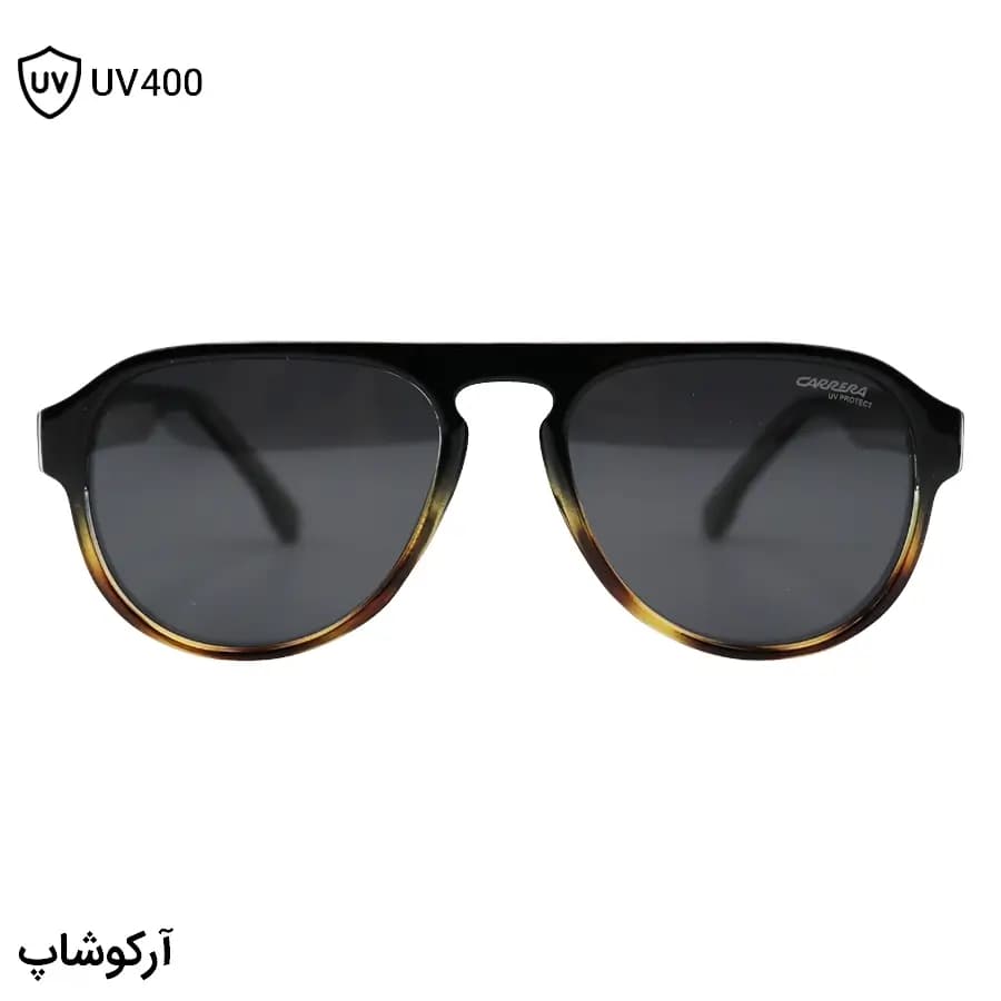 عینک آفتابی Carrera با فریم شکل خلبانی، رنگ مشکی و قهوه‌ای، دسته سیم‌دار و لنز دودی تیره و پلاریزه مدل 581003 — تصویر ۳
