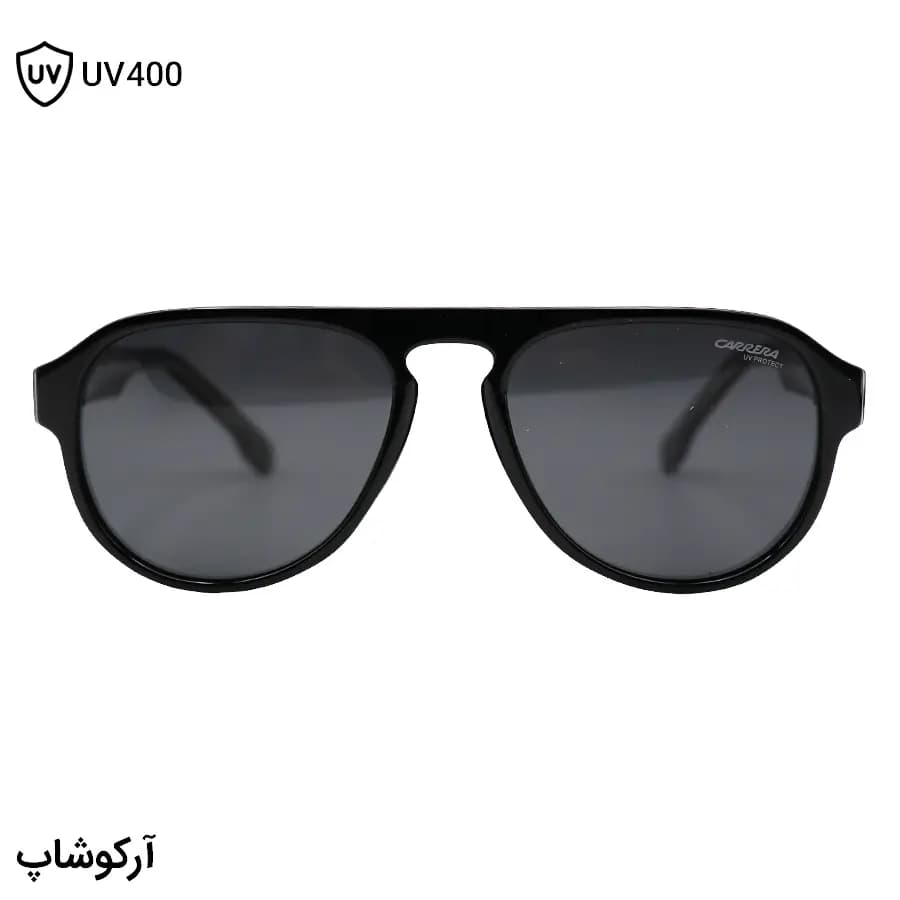عینک آفتابی Carrera با فریم شکل خلبانی، رنگ مشکی براق، دسته سیم‌دار و لنز دودی تیره و پلاریزه مدل 581003 — تصویر ۳