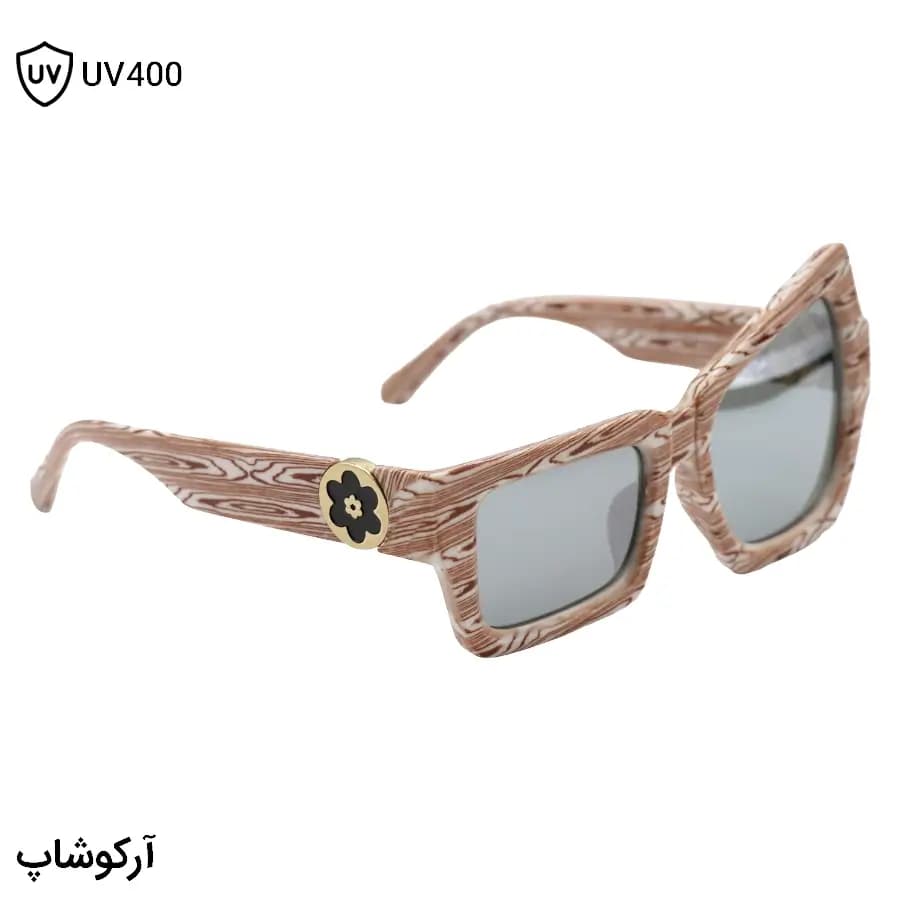 عینک آفتابی لویی ویتون با فریم فانتزی و خاص، رنگ قهوه‌ای و سفید براق و عدسی دودی تیره مدل 96009 — تصویر ۴