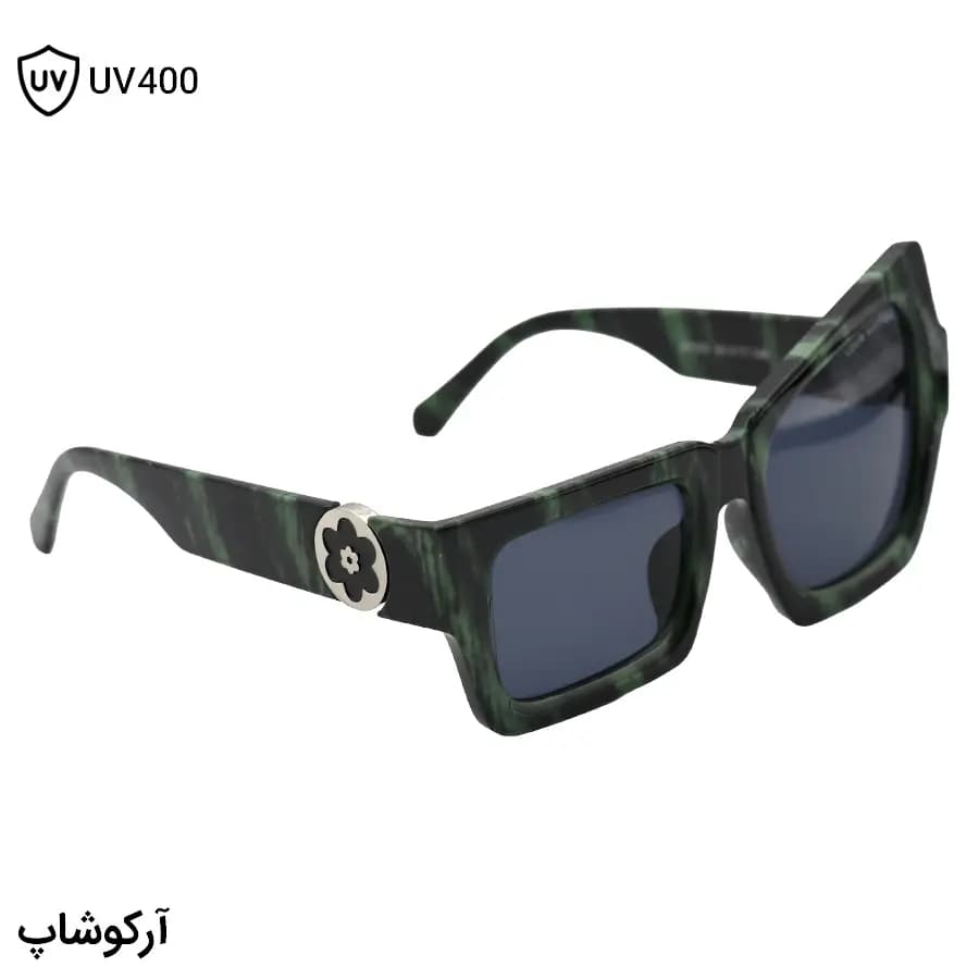 عینک آفتابی لویی ویتون با فریم فانتزی و خاص، رنگ مشکی و سبز براق و عدسی دودی تیره مدل 96009 — تصویر ۴