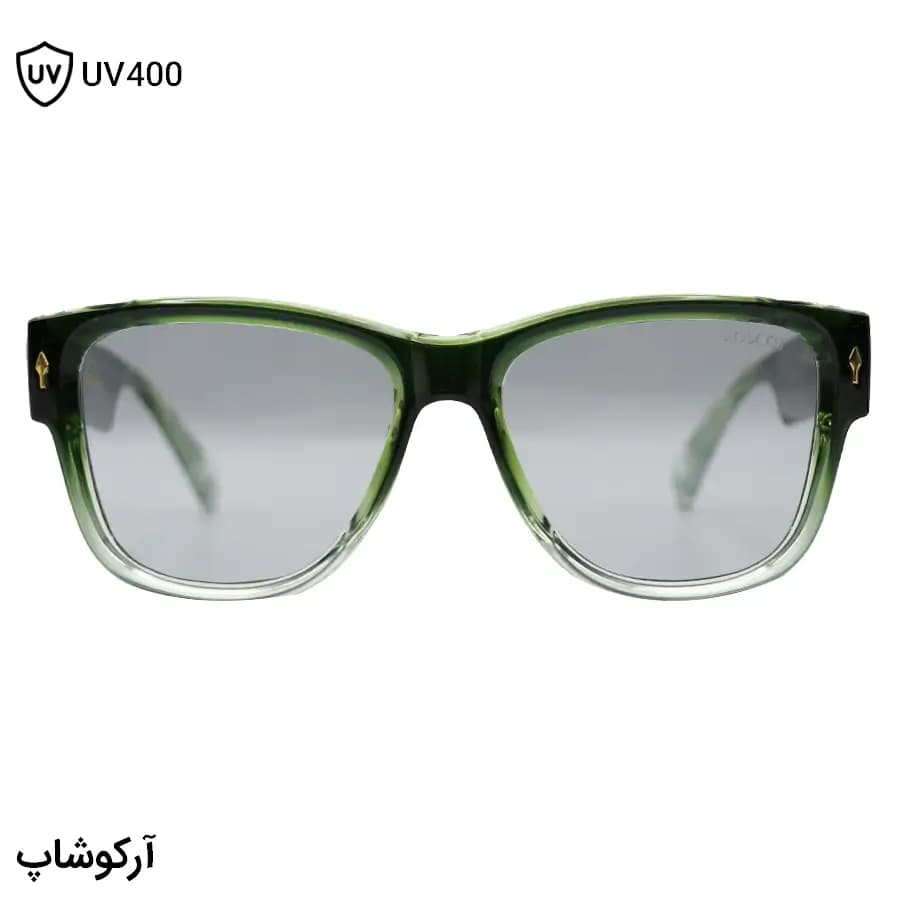عینک آفتابی Moscot با فریم سبز رنگ، شکل ویفرر سایز بزرگ، دسته سیم‌دار و لنز دودی روشن مدل 1202 — تصویر ۳