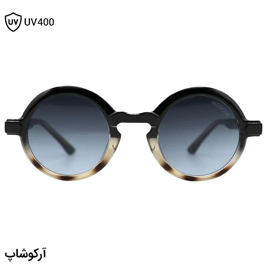 عینک آفتابی موسکات با فریم مشکی و قهوه‌ای، شکل گرد و دایره‌ای، دسته سیم‌دار و لنز دودی سایه روشن مدل 1206 — تصویر ۳