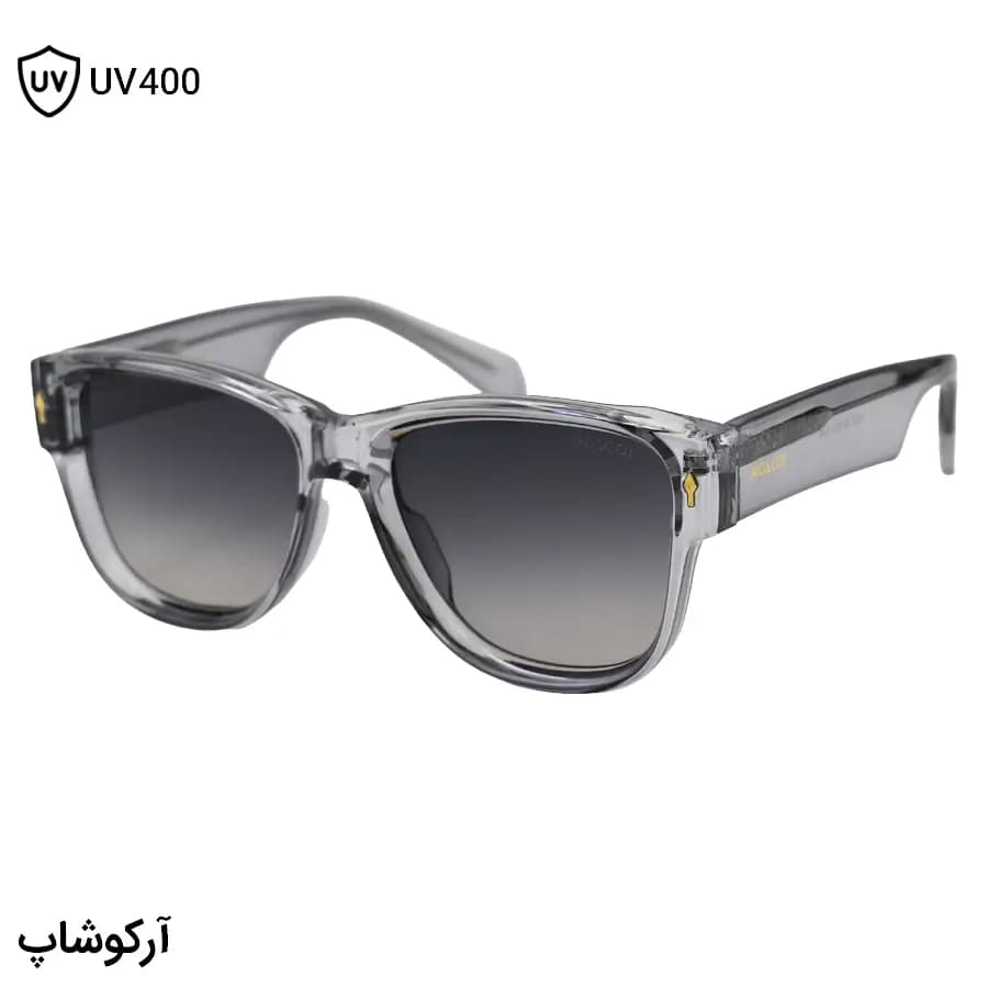 عینک آفتابی Moscot با فریم طوسی رنگ، شکل ویفرر سایز بزرگ، دسته سیم‌دار و لنز دودی سایه روشن مدل 1202