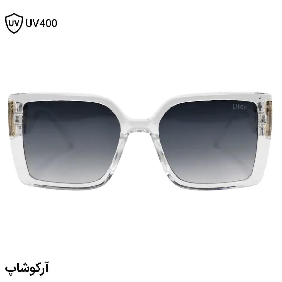 عینک آفتابی زنانه Dior با فریم بی‌رنگ و شفاف، شکل مربعی، دسته پهن و لنز سبز سایه روشن مدل 6818 — تصویر ۳