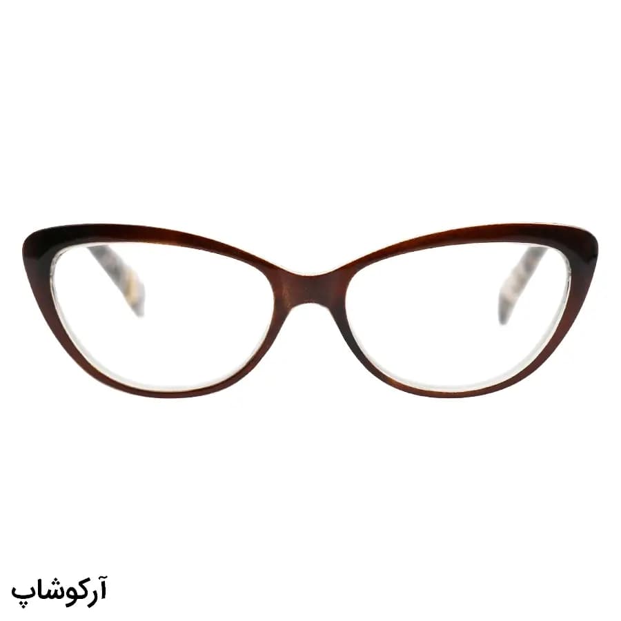 عینک مطالعه نزدیک بین نمره +2.50 با فریم رنگ قهوه‌ای، شکل گربه‌ای (بهمراه قاب و دستمال) مدل FB2006 — تصویر ۲