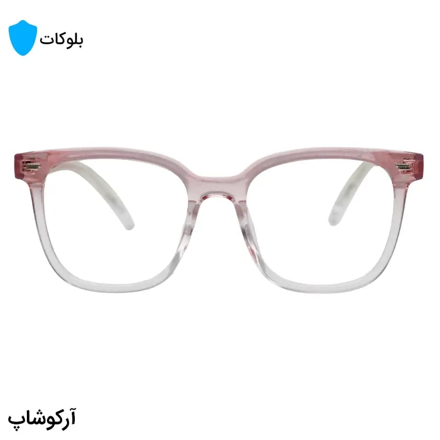 عینک بلوکات با فریم صورتی رنگ، شکل مربعی، از جنس کائوچو و لنز بلوکات ژاپنی برند Pixel مدل 20324 — تصویر ۴