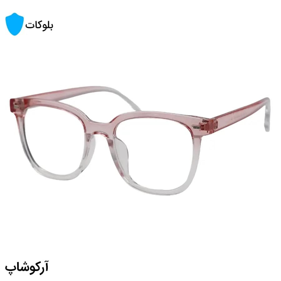 عینک بلوکات با فریم صورتی رنگ، شکل مربعی، از جنس کائوچو و لنز بلوکات ژاپنی برند Pixel مدل 20324 — تصویر ۳