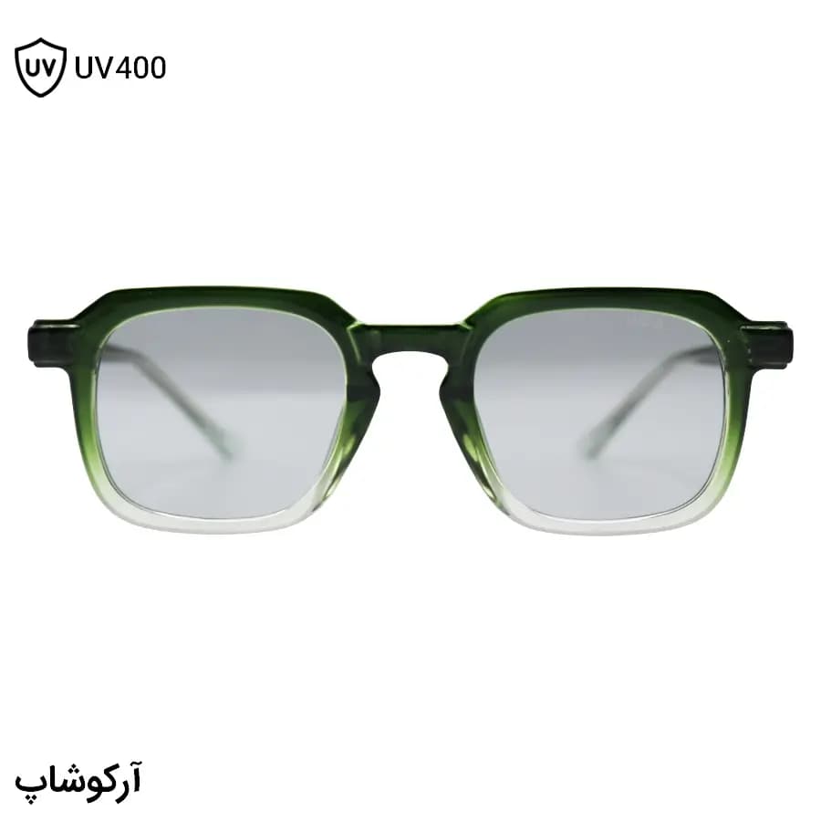 عینک آفتابی موسکات با فریم سبز براق، شکل مربعی و دسته سیم‌دار و عدسی دودی مدل 1212 — تصویر ۳