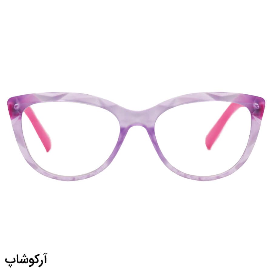 عینک مطالعه زنانه نمره +2.00 نزدیک بین (به همراه قاب و دستمال)، رنگ بنفش و دسته صورتی مدل 18-9 — تصویر ۲